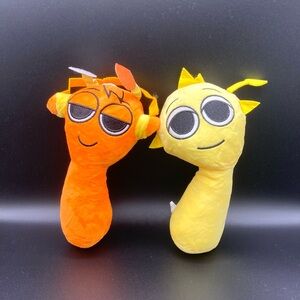 NEW 2 Pack Sprunki Plush Stuffed Animal Doll Toys Yellow Orange 10” Soft Figure